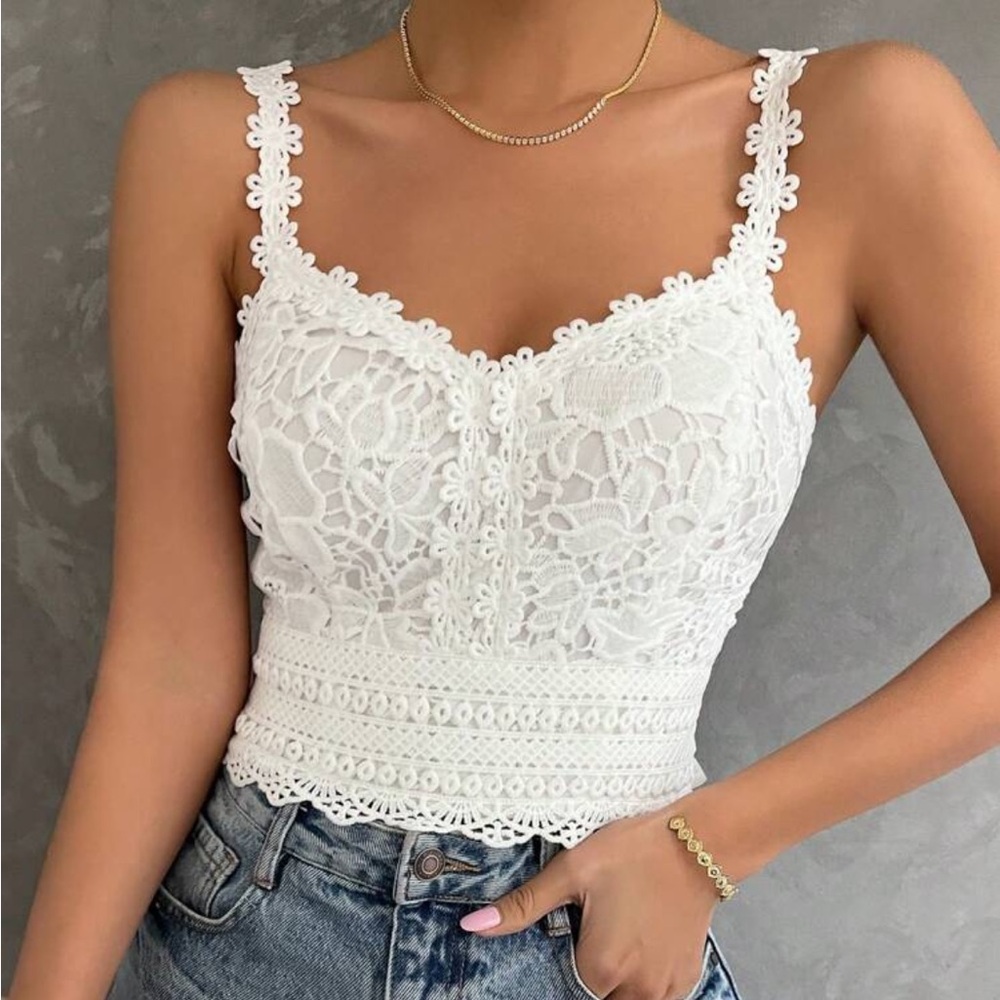 Lace Crochet White Cami Tank Top - Women's
